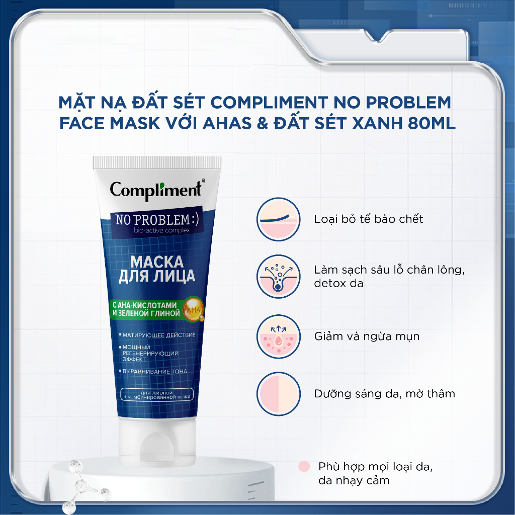Ảnh 3 của Mặt nạ đất sét Compliment No Problem Face Mask detox da, làm sáng, kiềm dầu, se khít lỗ chân lông