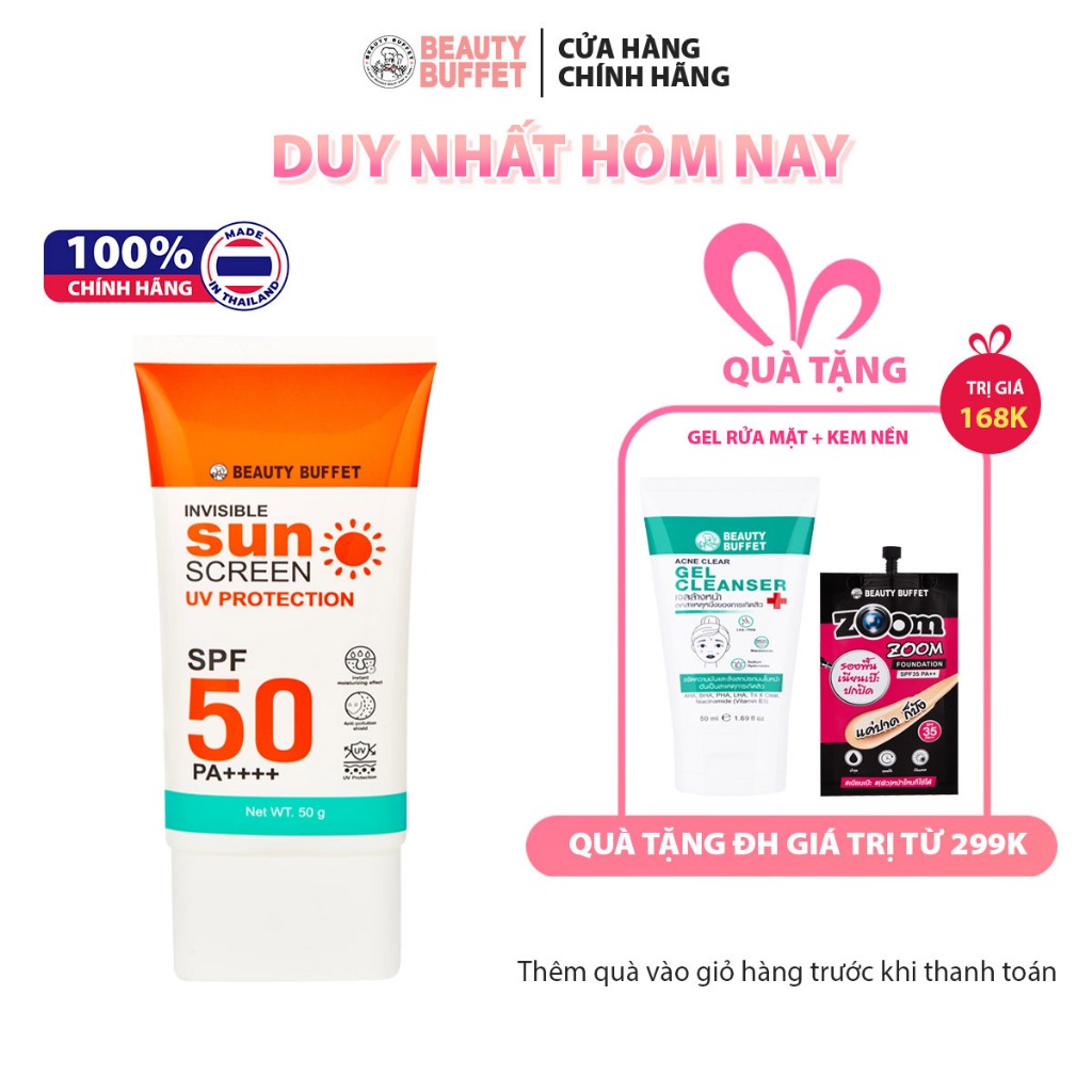 Kem chống nắng cho mặt Beauty Buffet Invisible Sunscreen UV Protection SPF 50 PA++++ 50g