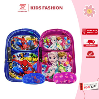 Balo tiểu học cho bé ZENZIN KIDS hình Người nhện, Elsa cho bé trai và bé gái kèm hộp bút, cặp đi học tiểu học cho bé