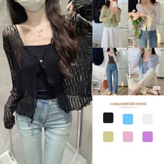 Áo Khoác Cadigan Nữ Mỏng Tay Dài, Áo Len Mỏng Dệt Kim Cổ V Dáng Lỡ, Dáng Ôm Thời Trang Mùa Hè Mẫu Hot 2024 Nanganhchuyen