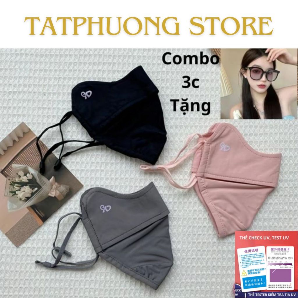 Khẩu Trang Chống Tia UV, Khẩu Trang Vải Chống Nắng Che Kín Mặt Chính Hãng Tatphuong Store, Combo 3 Tặng Kính, Thẻ Test