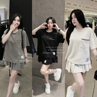 Set Váy Nữ Áo Thom Tay Lỡ Xẻ Vạt Túi Trước Mix Chân Váy Xếp Ly Dáng Ngắn Freesize 65kg TONGKHOSI