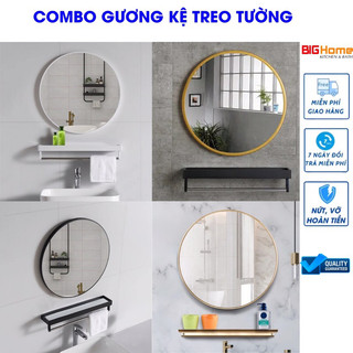 Gương tròn treo tường khung viền nhôm 40-50-60cm siêu đẹp - combo gương tròn treo tường viền đen,trắng,vàng + kệ