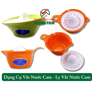 Dụng cu vắt cam, ly vắt cam nhựa nhiều màu có nắp đậy