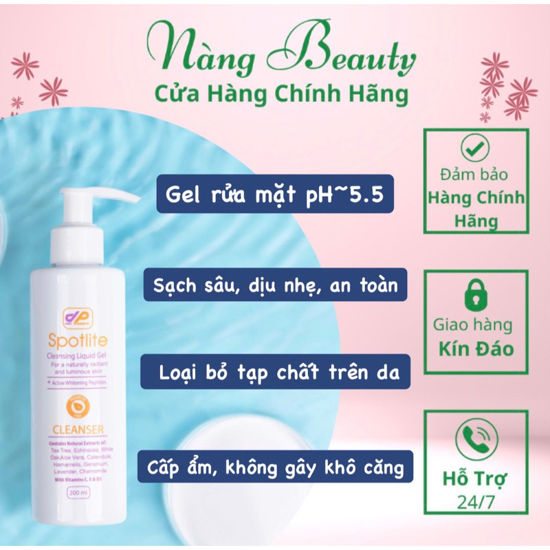 Sữa rửa mặt Spotlite Cleansing Liquid Gel nhập khẩu ISRAEL  Danpharm làm trắng da, giảm nám sạm, tàn