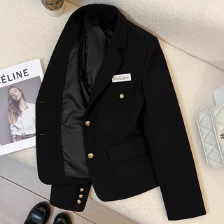 Áo blazer đen dáng ngắn quảng châu 2 lớp có đệm vai