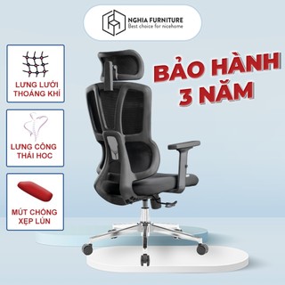 Ghế công thái học Nghiafurniture Joy-h, bảo hành 3 năm, lưới thoáng khí, ngả ghế 120 độ