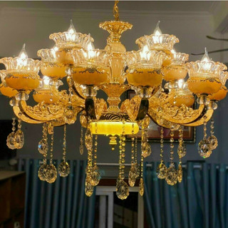 Đèn chùm cá chép,Đèn chùm đá đúc nguyên khối 15 tay bản cao cấp phù hợp lắp phòng khách,khách sạn-Tặng kèm bóng Led
