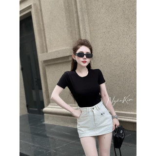Chân váy jean nữ form chữ A trắng nổi bật túi trước, chân váy bò co giãn hot hit New QCCC LuciK Shop CV0051