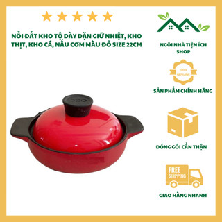 Nồi đất kho tộ dày dặn giữ nhiệt, kho thịt, kho cá, nấu cơm màu đỏ, size 22cm dung tích 1,5l