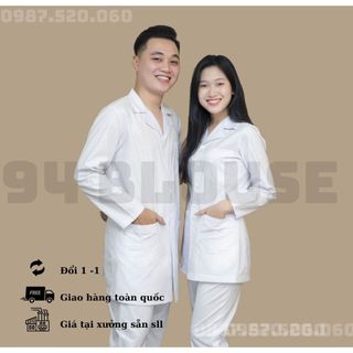 Bộ Blouse, Áo y tá trắng DÀI TAY dáng ngắn gần ngang đùi cho cả nam và nữ Dành Cho Y Tá, Dược Sĩ, Điều Dưỡng.