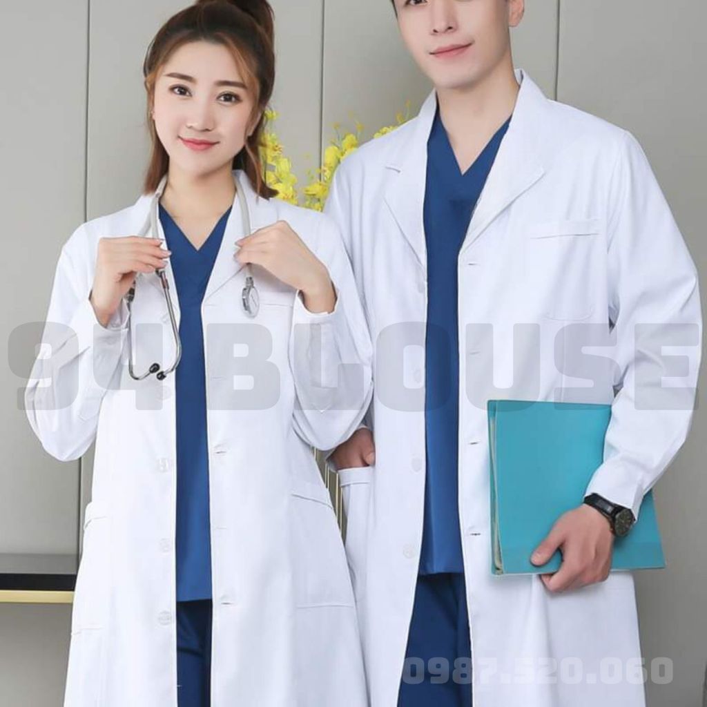 Áo Choàng, Áo bác sĩ, Áo Blouse trắng DÀI TAY dành cho bác sĩ - dáng dài gần đầu gối cho cả nam và nữ