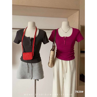 Áo Phông cổ U hãng WG - WE mở khuy chất thun tăm co dãn mã 7829# size SM