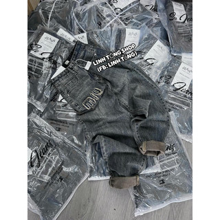 Quần Bò Baggy Phối Túi Thêu Chữ Miu, Quần Bò Jeans Cạp Lưng Cao Phong Cách Ulzzang