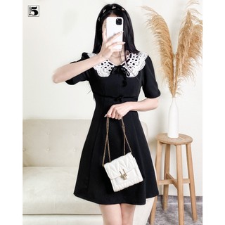 Đầm tay ngắn phối viền cổ, có dây buộc nơ cổ và eo Twenty.Five -  DH19