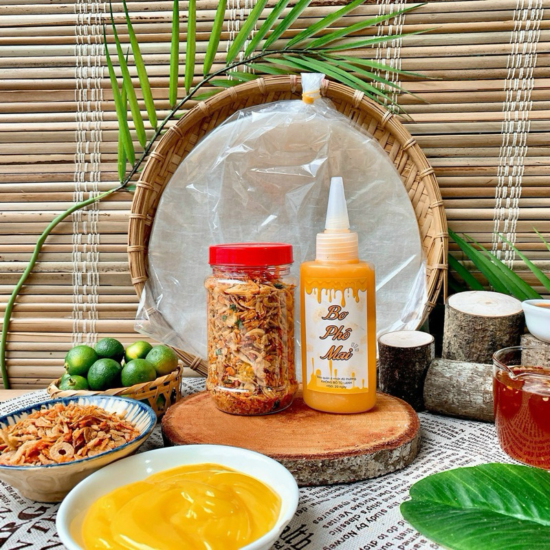 Combo bánh tráng phơi sương BƠ PHÔ MAI dùng thử siêu rẻ (300g): Bánh tráng 100g - Tép hành phi 100g - Bơ phô mai 100g