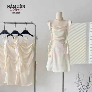   SẴN  Váy hai dây Nấm Lùn Clothes Váy lụa Dáng ngắn phong cách sang chảnh Váy chữ A Đầm 2 dây Bản to Váy tiểu thư V013 