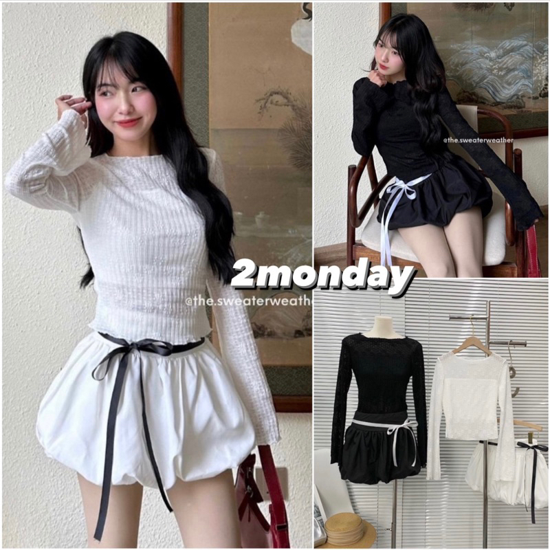 SET ÁO REN DÀI TAY KÈM CHÂN VÁY BỒNG NGẮN ĐÍNH NƠ SIÊU XINH S02