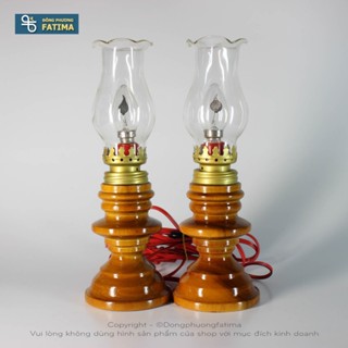2 Cây Đèn Dầu Điện (20Cm) (Màu Gỗ Nâu) - Đèn Bàn Thờ Đông Phương Fatima (NCDS-0154)