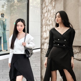Áo Bố Trắng/ Đen Bẹt Vai Tay Dài - XIPI