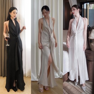 Đầm Lụa Màu Kem/ Trắng/ Đen Lưng Đổ Cổ Gài Khuy - Thời trang nữ XIPI