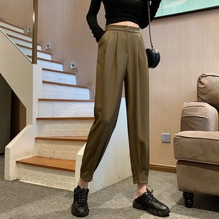 Quần dài nữ lưng thun chun cạp cao co giãn gấu bo khóa cá tính t000d