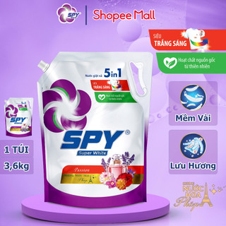 (New) Nước giặt xả SPY Super White hương Passion túi 3,6kg siêu trắng sáng hương thơm mát lưu hương dài lâu