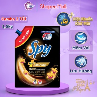 Combo 2 túi nước giặt xả SPY Ultra Clean Plus 1,5kg khử khuẩn lưu hương lâu, làm mềm vải