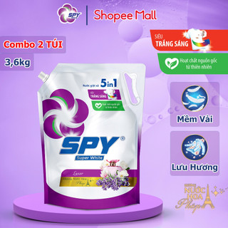 (New) Combo 2 túi nước giặt xả SPY Super White Luxor 3,6kg siêu trắng sáng hương nước hoa Pháp