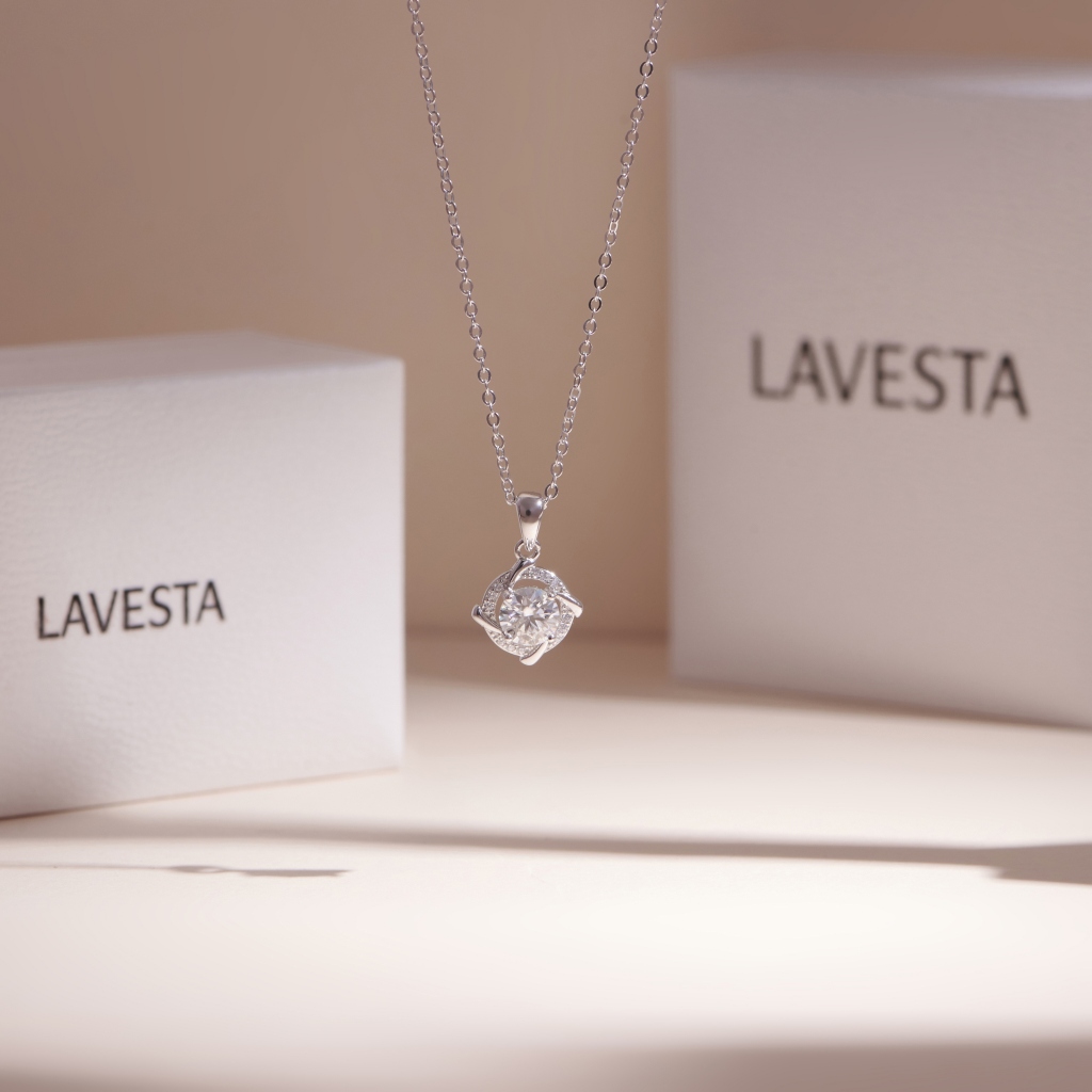 Dây chuyền nữ kim cương Moissanite 6,5 ly LAVESTA KC72 kiểm định GRA, bạc xi bạch kim Sarah with love
