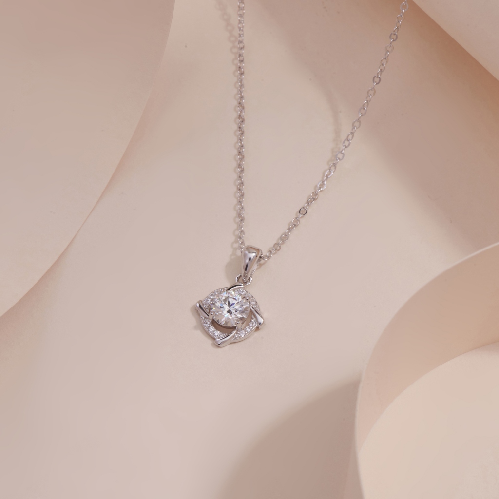 Dây chuyền nữ kim cương Moissanite 6,5 ly LAVESTA KC72 kiểm định GRA, bạc xi bạch kim Sarah with love