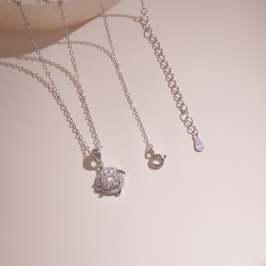 Dây chuyền nữ kim cương Moissanite 6,5 ly LAVESTA KC72 kiểm định GRA, bạc xi bạch kim Sarah with love