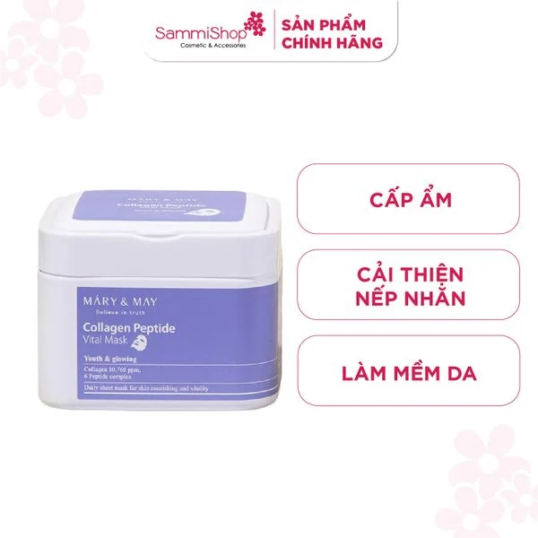 Mary&amp;May Mặt nạ giấy Collagen Peptide Vital Mask 30 miếng