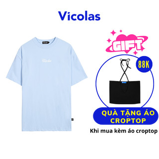 Áo thun unisex cổ tròn vải cotton co giãn thoáng mát basic thêu logo Vicolas - V VICOLAS BASIC TEE