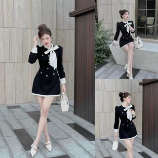 đầm manggo đính nút tay dài phối nơ cổ Sam Closet Phù Hợp Để Tới Công Sở, Đi Làm Hoặc Đi Chơi