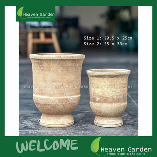 Chậu đất nung ly cúp cao nâu giả cổ vintage - chậu trồng cây, decor