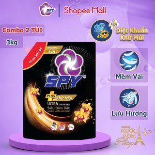 (New) Combo 2 túi nước giặt xả SPY Ultra Clean Plus 3kg khử mùi diệt khuẩn