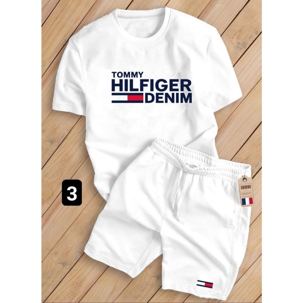 🔥Hot🔥 Bộ Cộc Áo Phông Tommy Denim Cộc Tay, Bộ Quần Áo Thể Thao Tomy HIlfiger cổ tròn bo gấu thời trang giới trẻ xu hướng