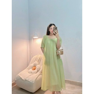 ĐẦM MAXI CỔ TRÒN PHỐI TAY LỠ