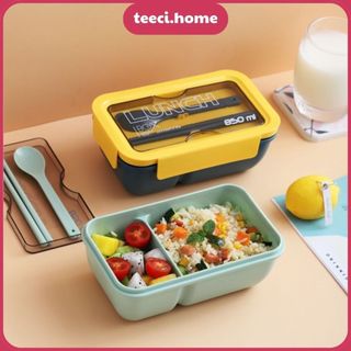Hộp Đựng Cơm Văn Phòng Trường Học 2 Ngăn Lớn Lunch Box 850ml Màu Trơn Dùng Lò Vi Sóng Kèm Đũa + Thìa TEECI U195