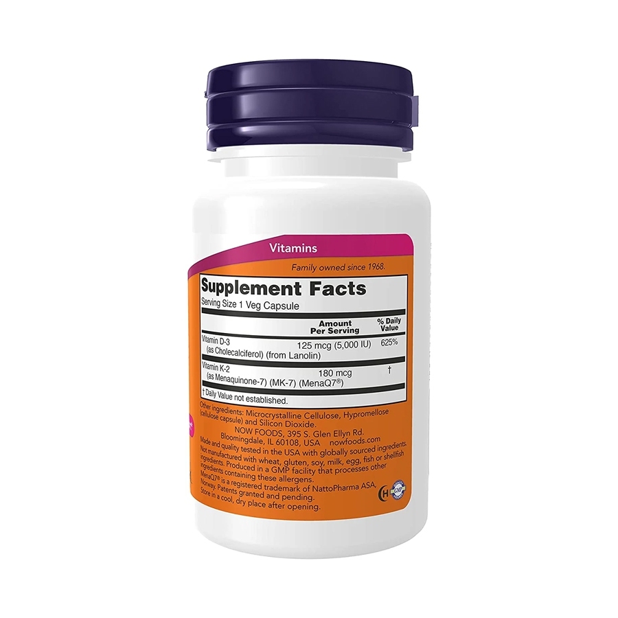 Now Mega D3 K2 MK-7, 60 Veg Capsules Vitamin Tăng Sức Đề Kháng, Hệ Miễn Dịch, Săn Chắc Xương