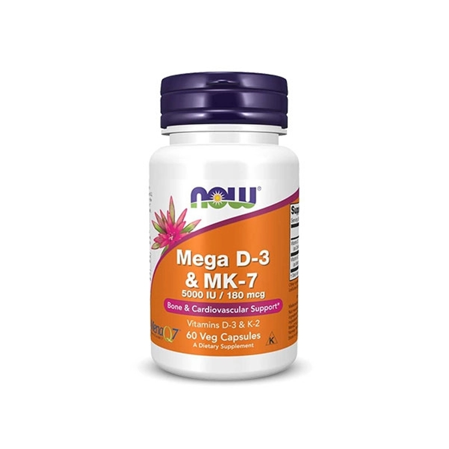Now Mega D3 K2 MK-7, 60 Veg Capsules Vitamin Tăng Sức Đề Kháng, Hệ Miễn Dịch, Săn Chắc Xương