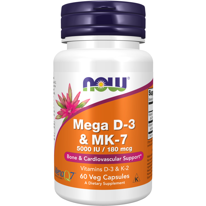 Now Mega D3 K2 MK-7, 60 Veg Capsules Vitamin Tăng Sức Đề Kháng, Hệ Miễn Dịch, Săn Chắc Xương