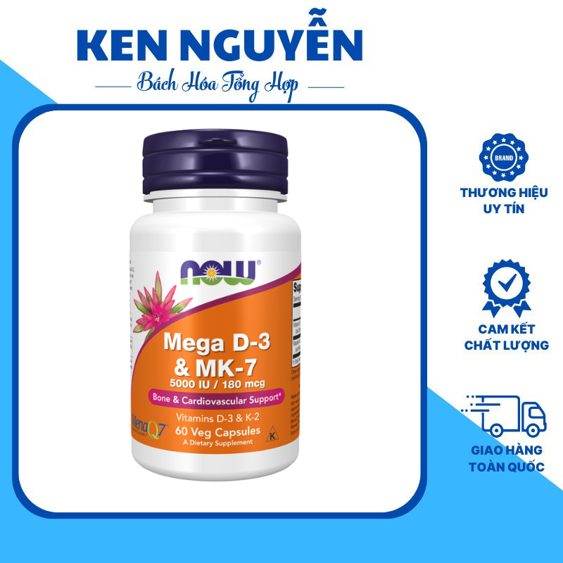 Now Mega D3 K2 MK-7, 60 Veg Capsules Vitamin Tăng Sức Đề Kháng, Hệ Miễn Dịch, Săn Chắc Xương