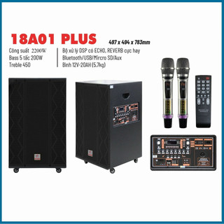 Loa kéo công suất lớn 5 tấc 18a01 plus bass 50cm công suất 2200w bluetooth tặng kèm 2 mic hát karaoke