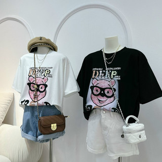 Áo Thun GẤU DEEEP chất cotton khô 3158 Form Rộng Tay Lỡ Cổ Tròn In Hoạ Tiết Thời Trang Dành Cho Nam Nữ