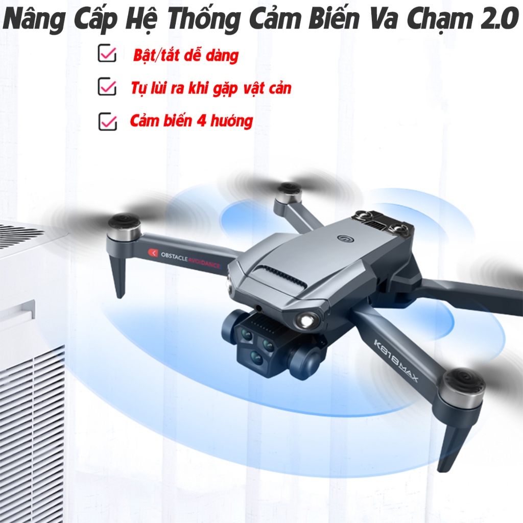Flycam mini K818 Động cơ không chổi than - 3 Camera quay phim chụp ảnh, Plycam điều khiển từ xa có cảm biến va chạm | BigBuy360 - bigbuy360.vn