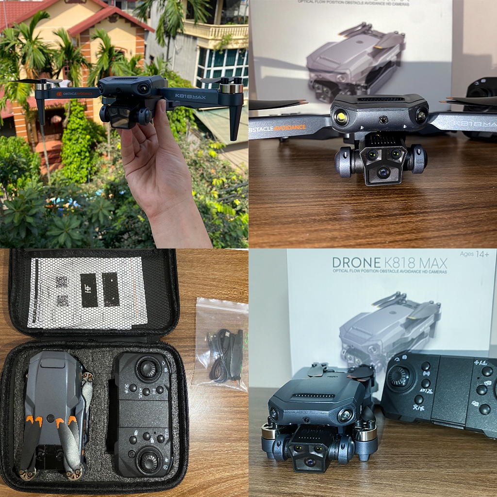 Flycam mini K818 Động cơ không chổi than - 3 Camera quay phim chụp ảnh, Plycam điều khiển từ xa có cảm biến va chạm | BigBuy360 - bigbuy360.vn