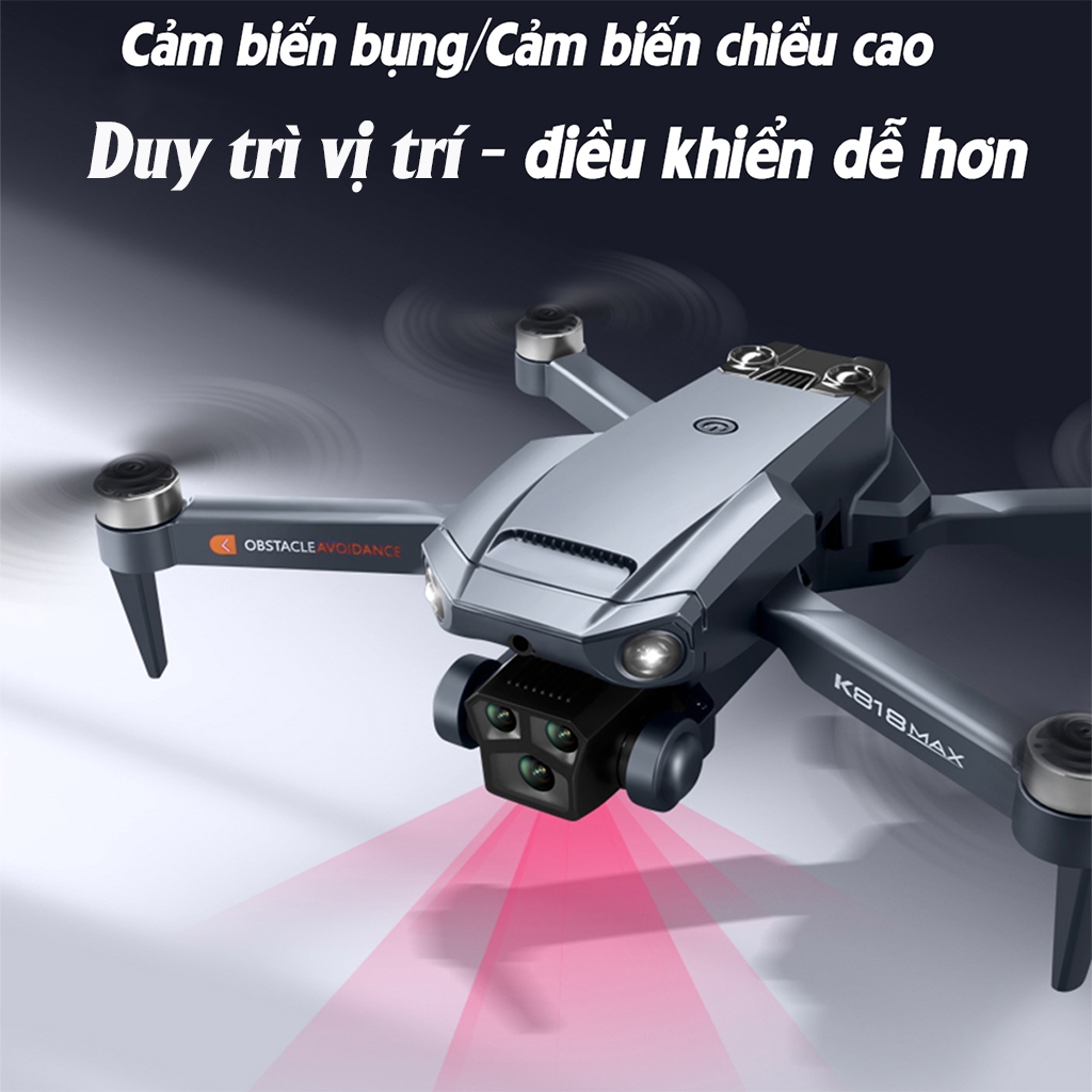 Flycam mini K818 Động cơ không chổi than - 3 Camera quay phim chụp ảnh, Plycam điều khiển từ xa có cảm biến va chạm | BigBuy360 - bigbuy360.vn