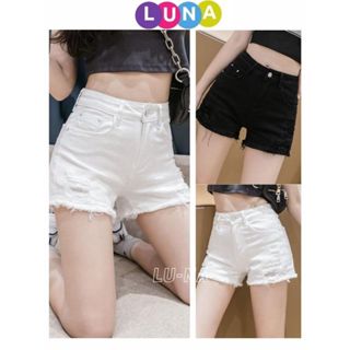 Quần Short Jeans rách nữ cạp cao co giãn ống đứng, Quần kaki ngắn lưng cao nữ rách nhẹ cạp 1 cúc cao cấp - LUNA
